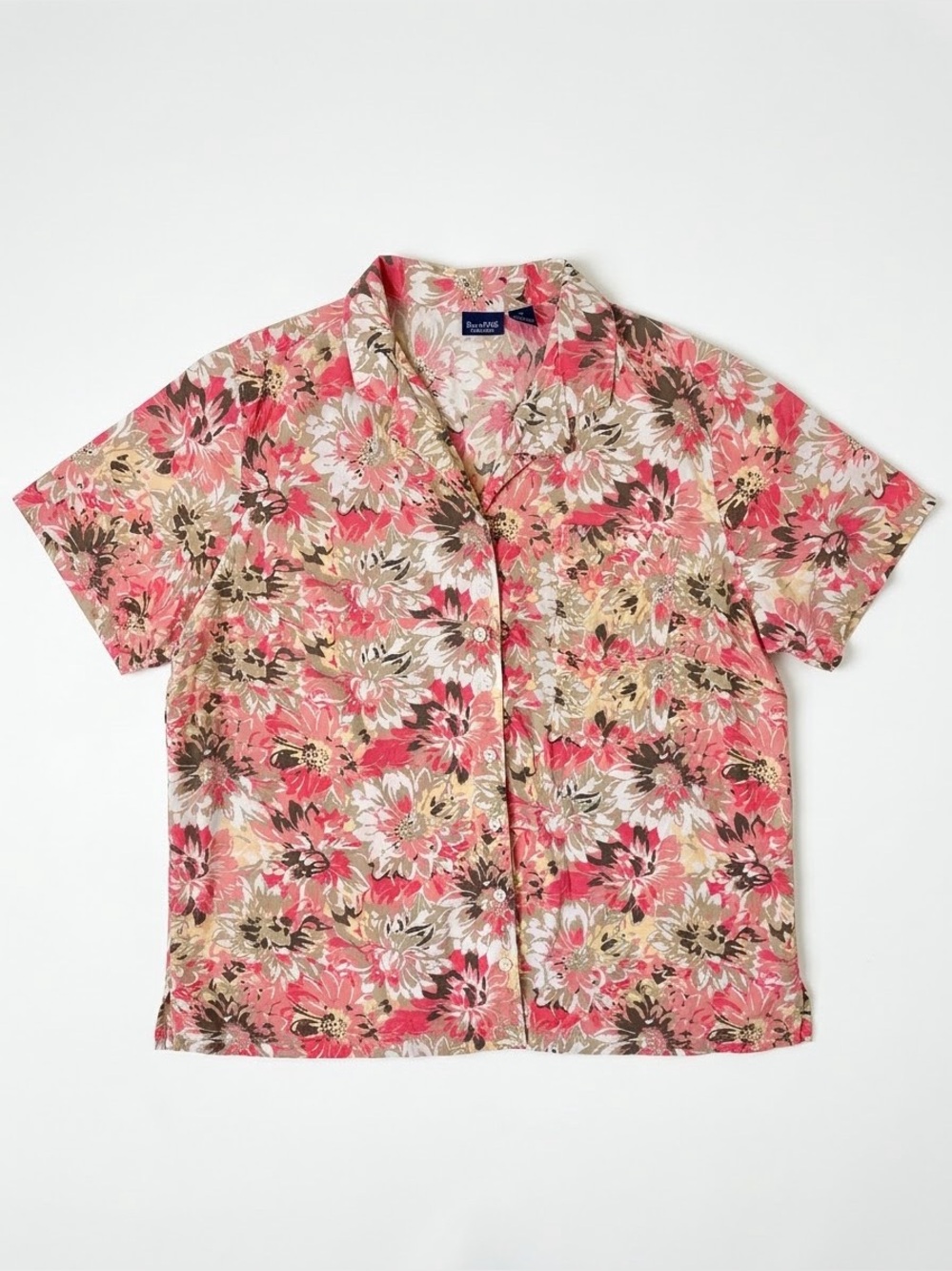 Vintage Gloria Vanderbilt Coral Floral Button Down Shirt 3X Cotton Rayon Top